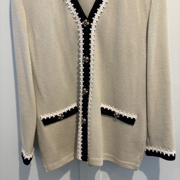 Vtg St John Cardigan 8 Green Black Pearl Trim Lady Jacket Santana Marie Gray USA - Picture 5 of 16